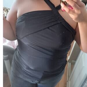 LANE BRYANT Tank Top Womens 18/20 Black Asymmetrical Stretch 1740